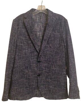 Mango Navy Blue Textured Men's Blazer Jacket Sz 38 Slim Fit Preppy Classic